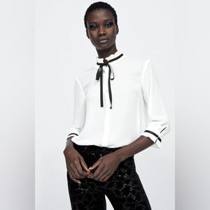 Zara White Blouse with Black Accents